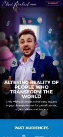 Mobile preview of Chris Michael Magic website featuring the headline Altering Reality of People Who Transform the World