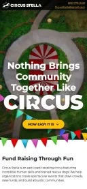 Mobile preview of Circus Stella website featuring the headline Nothing Brings Community Together Like CIRCUS