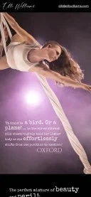 Mobile preview of Elli Williams' website featuring an aerialist performance and a quote from Oxford Magazine