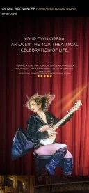 Mobile preview of Olivia Brownlee's website featuring her performing with a banjo